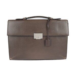 Loewe Briefcase Business Bag Leather Brown Silver Hardware 2-Way Document